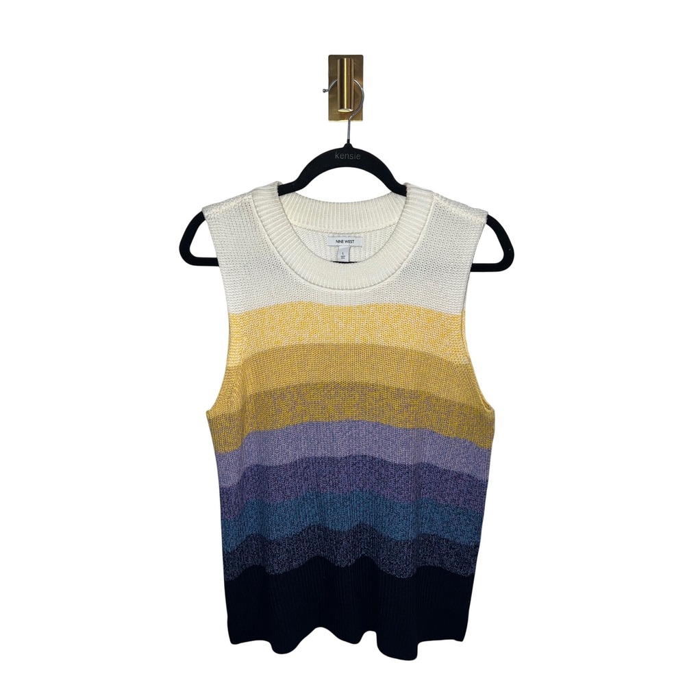Nine West Cotton Blend Ombre Striped Sleeveless Knit Sweater Tank Vest Large